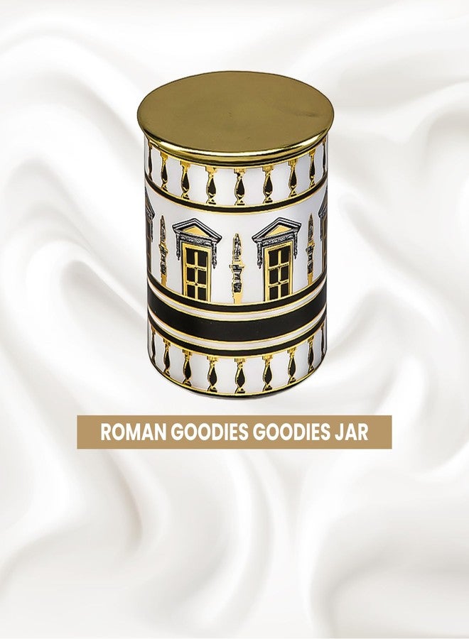 IZZHAAR Roman Goodies Snacks Storage Jar for Kitchen, Printed Round Metal Food Container Jars, Pantry Canister for Spices, Coffee, Tea & Cookies (Black & White) - Image 2
